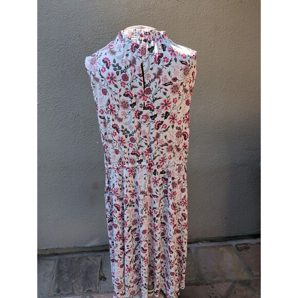 Torrid Midi Dress 3 3X Sleeveless Waist Tie Elastic Neck Pink White Floral - Picture 6 of 11
